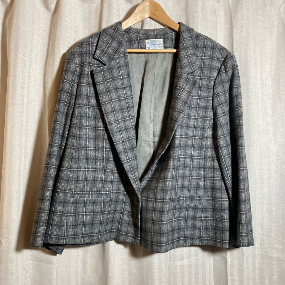 Pendleton 80s Vtg Sport Coat Blazer Women Petite M Gray Virgin Wool 26W *Flaws*